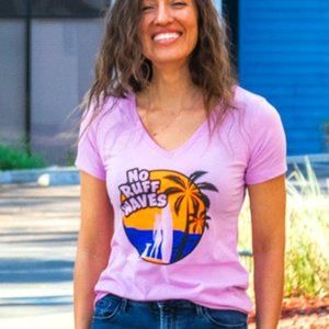 Fetch The Sun Women's Surf T-Shirt | Lilac Pink Dog Mom Tee, V-Neck Beach Tee